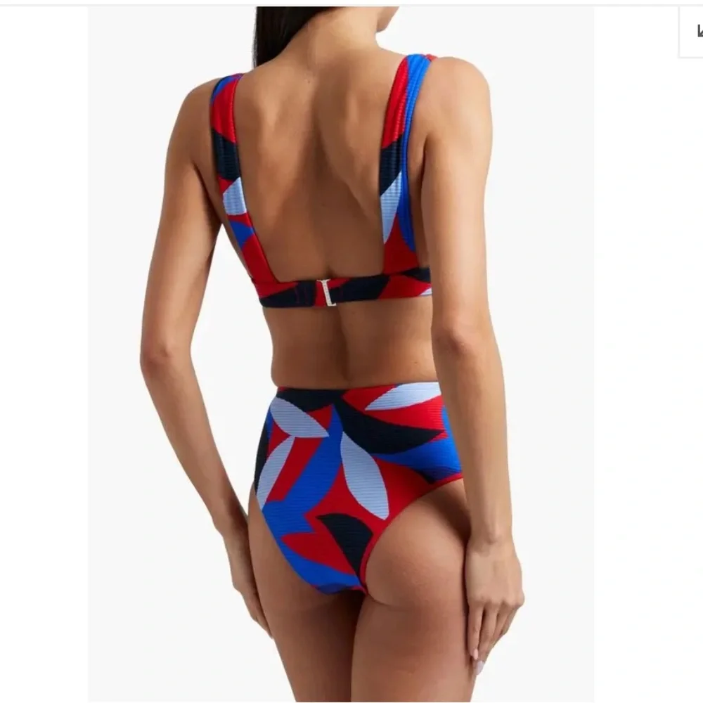 Seafolly Printed Ribbed Triangle Bikini Top - Red, Blue, White 14 NWOT - Picture 3 of 4